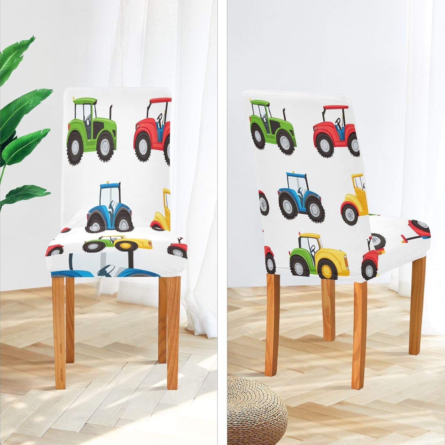 ALAZA Chair Covers for Dining Room, Cute Colorful Farm Tractors Stretch Chair Cover Sets Chair Protector Removable Washable for Ktichen Restaurant Hotel