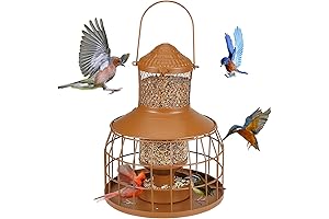 Squirrel Proof Metal Bird Feeders Outdoor Hanging, Heavy Duty Caged Bird Feeders