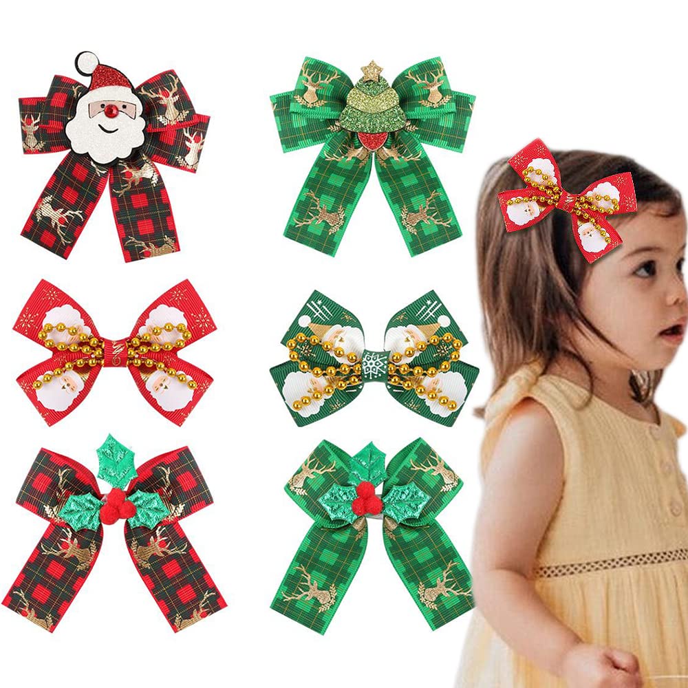 Christmas Bow Hair Clips for Baby Girls Kids, Red Green