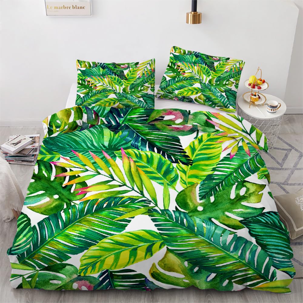3D Palm Leaves King Size Duvet Cover Set 220x230cm 3 piece Soft Microfiber Reversible Bedding Set Tropical Plants Comforter Cover with Zipper Closure Quilt Cover with 2 Pillowcase 50x75cm(Image 17-10) — image 1