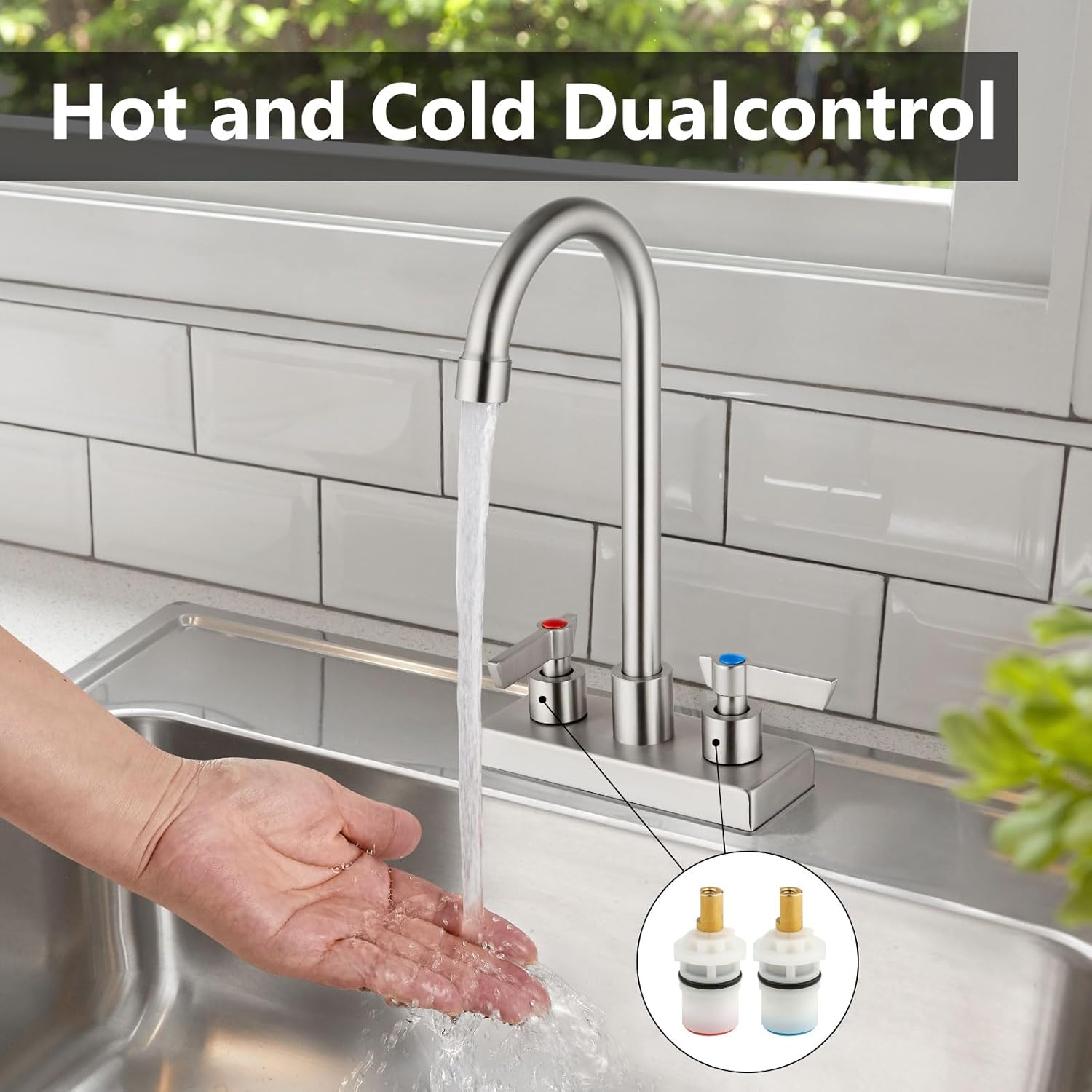 Bar Sink Faucet 4 Inch Center Deck Mount,2 Hole Prep Sink Faucet Dual Handles Commercial Utility Laundry Kitchen,Brushed Nickel