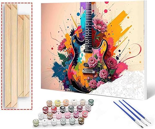 Aihonmin Pintura por números para adultos, música de guitarra, pintura acrílica de acuarela por números para niños principiantes, pintura abstracta
