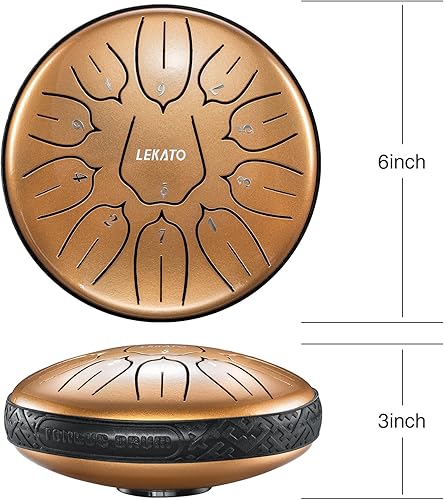 Miniatura 120 de LEKATO Tambor de lluvia para exterior, tambor de lengua de acero de 6 pulgadas, 11 notas, campanilla de lluvia de percusión para meditación, yoga
