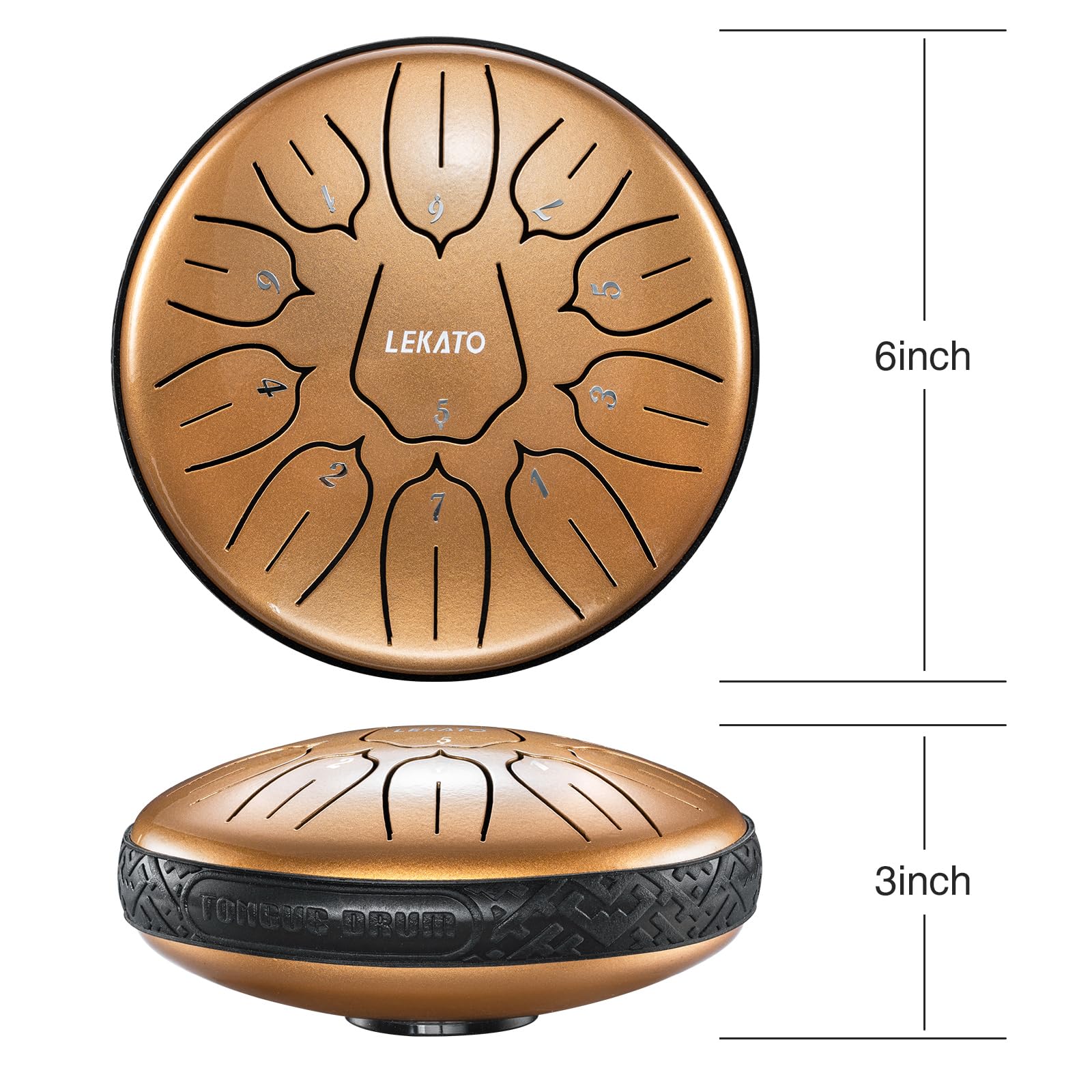 LEKATO Tamburo a percussione con chiave a D, 11 note, 15,2 cm, in acciaio Foglia oro albicocca, strumento a percussione per educazione alla meditazione, kit regalo per principianti