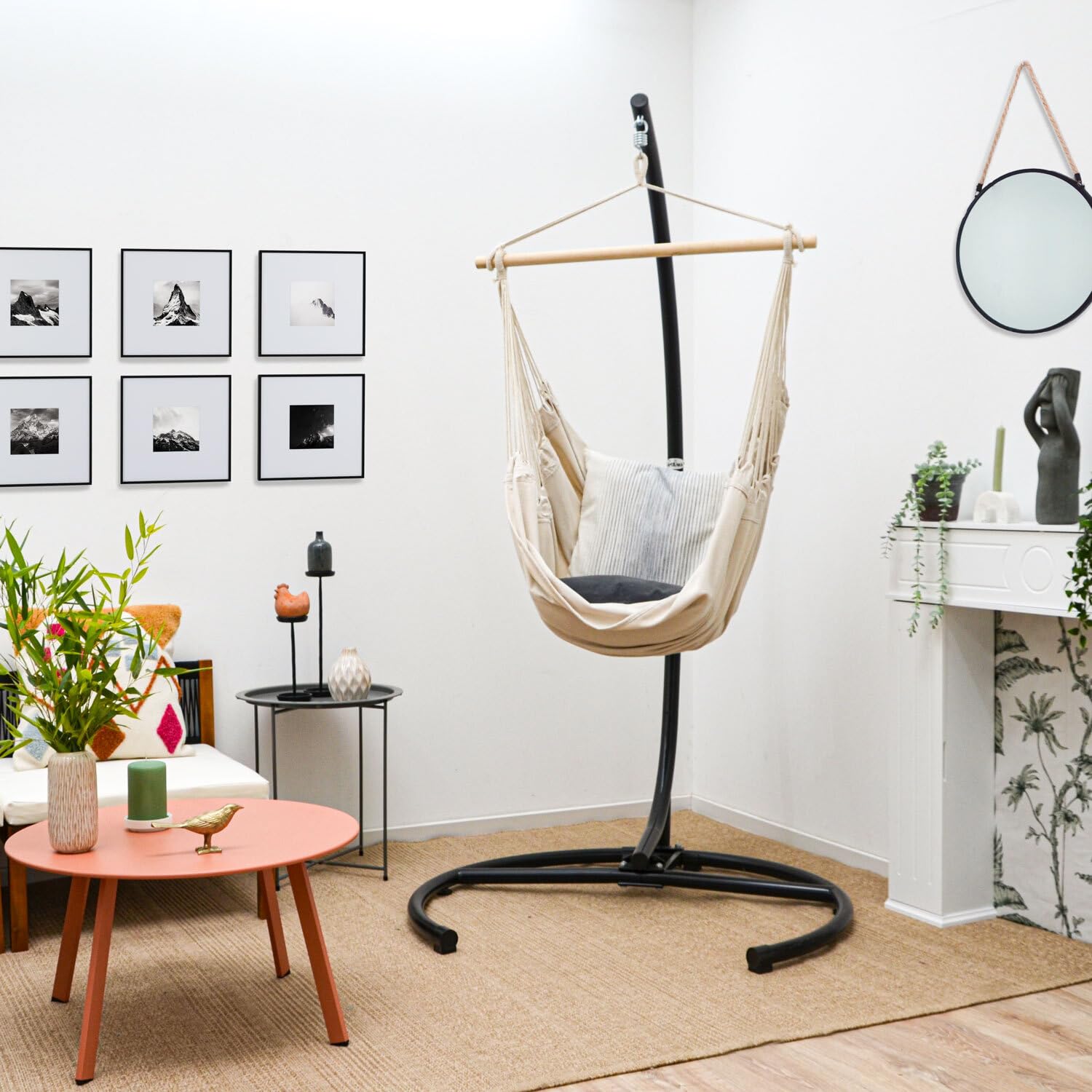 AMANKA Silla Colgante XL de 155x125 cm - 1 Persona Hamaca Columpio hasta 100 kg - Sillón Relax para Interior y Exterior - Balancín con Barra de Madera - Nido Cómodo para Balcón, Terraza o Habitación