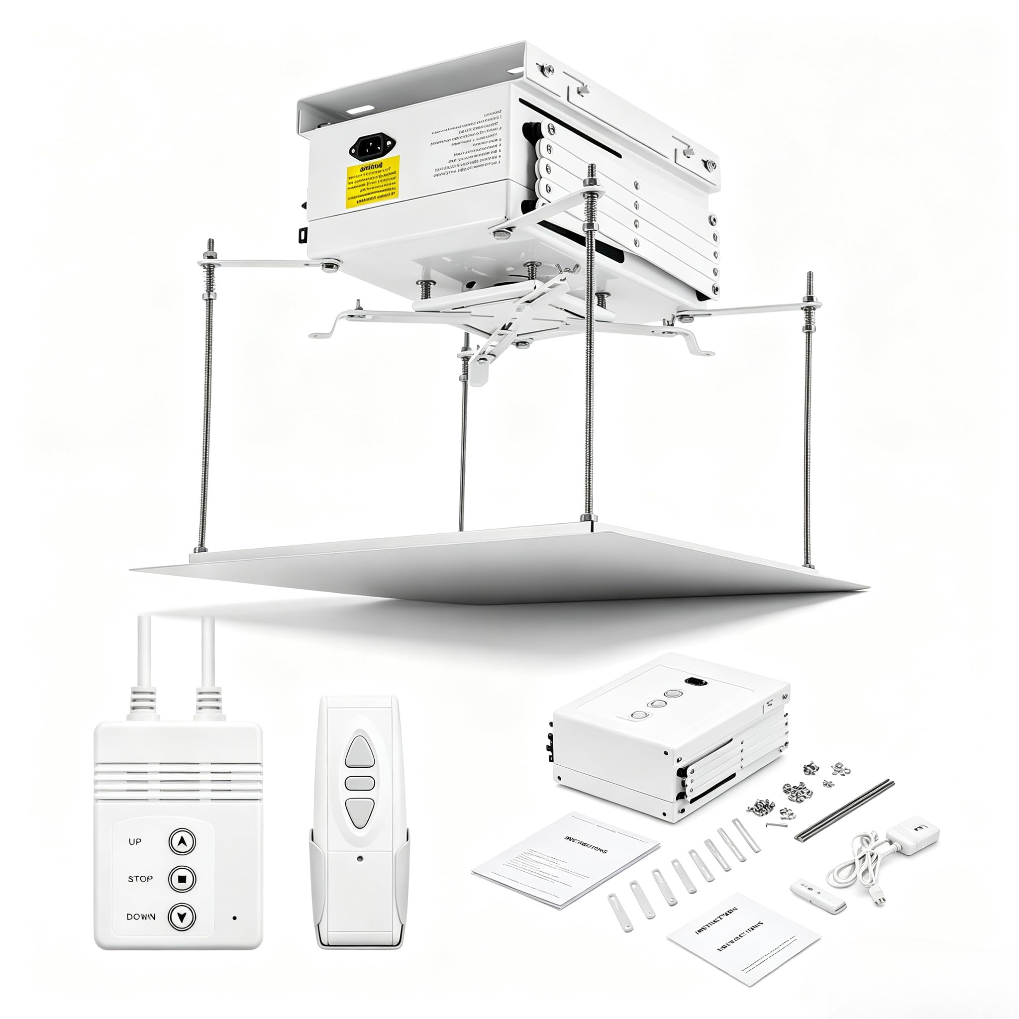 Electric Lift Projector - Supporto pieghevole per proiettore ascensore, potente (10 kg), proiettore da soffitto con giunto cardanico, con telecomando e controllo del cavo