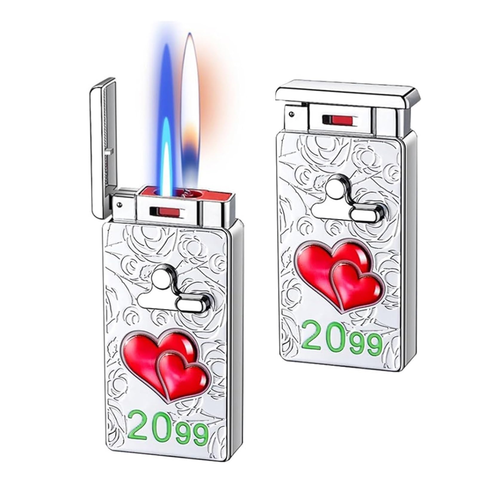 Metal Windproof Dual-Flame Lighter — 5 Ignition Modes — Ideal for BBQs, Candles, and Outdoors — A for Men(C)