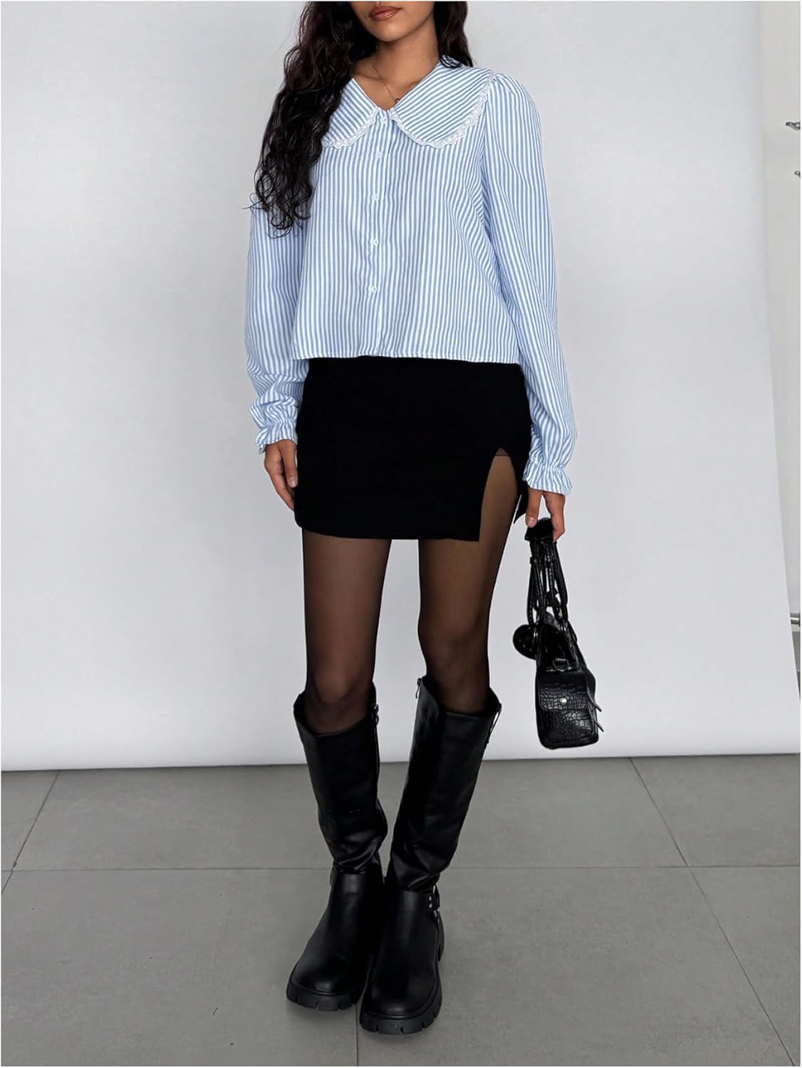 Floerns Women's Striped Button Down Blouse Long Sleeve Loose Fit Preppy Shirt - Image 4