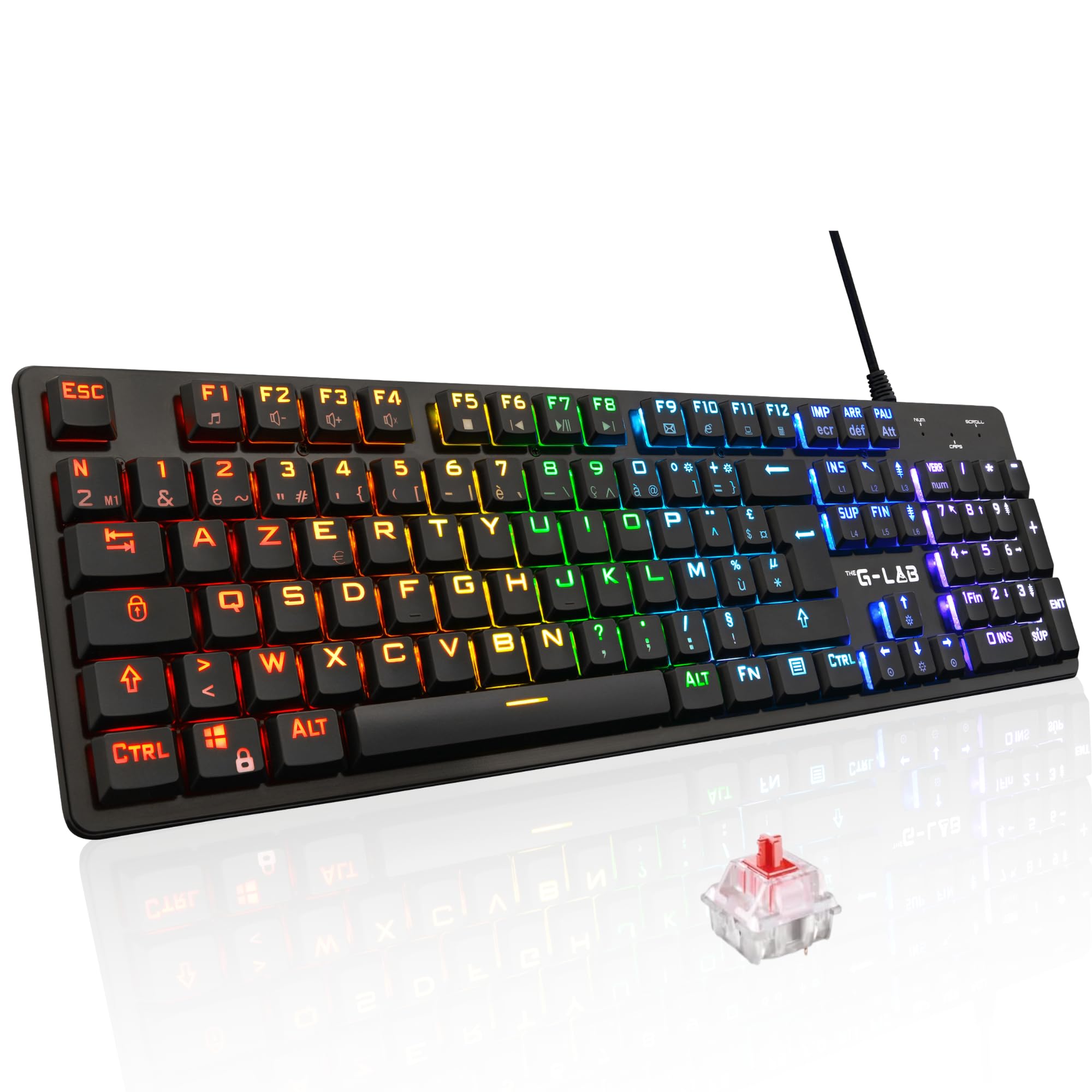 The G-Lab Keyz Platinum Mechanical Gaming Keyboard AZERTY FR Red Switch Low Profile - RGB Backlight 100% Customizable, Total Anti-Ghosting - PC/PS4/PS5/Xbox - New 2022, Black