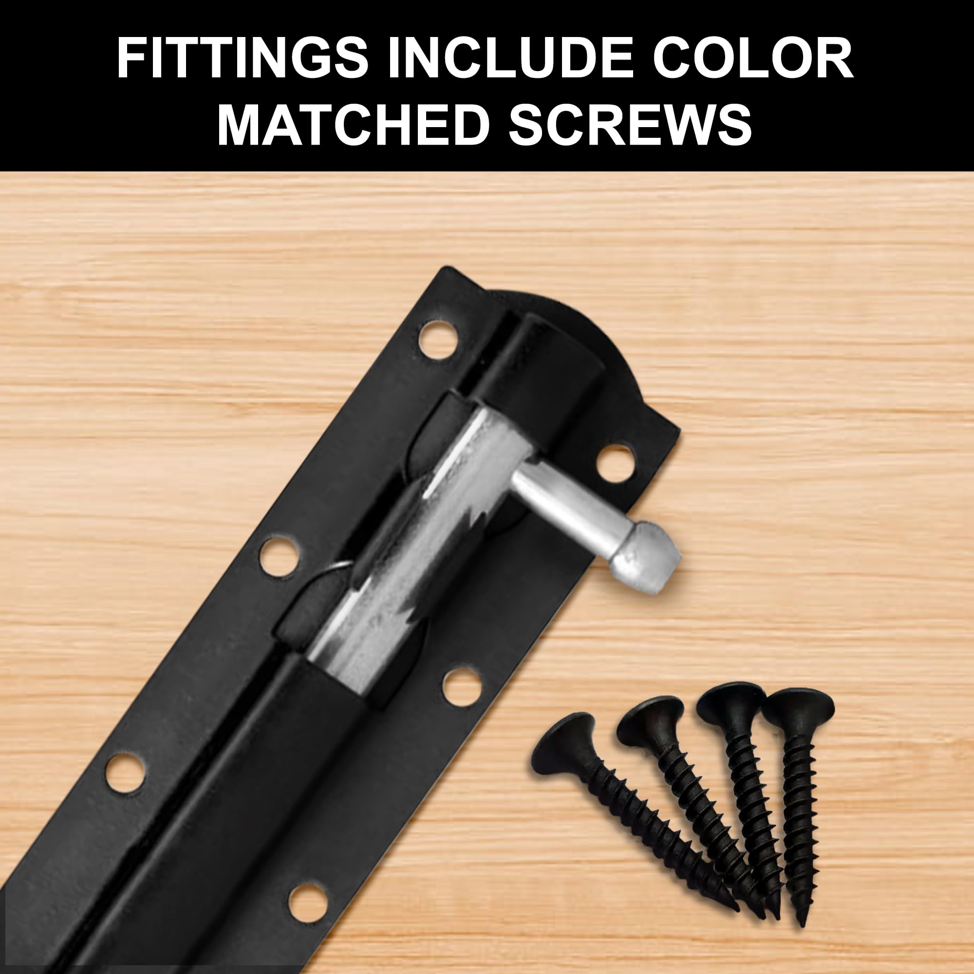 Primes DIY 4 PCS Heavy Duty Tower Bolt with Screws Black (8"), Door Lock, Strong Black Coated Door Barrel Bolt - Image 4