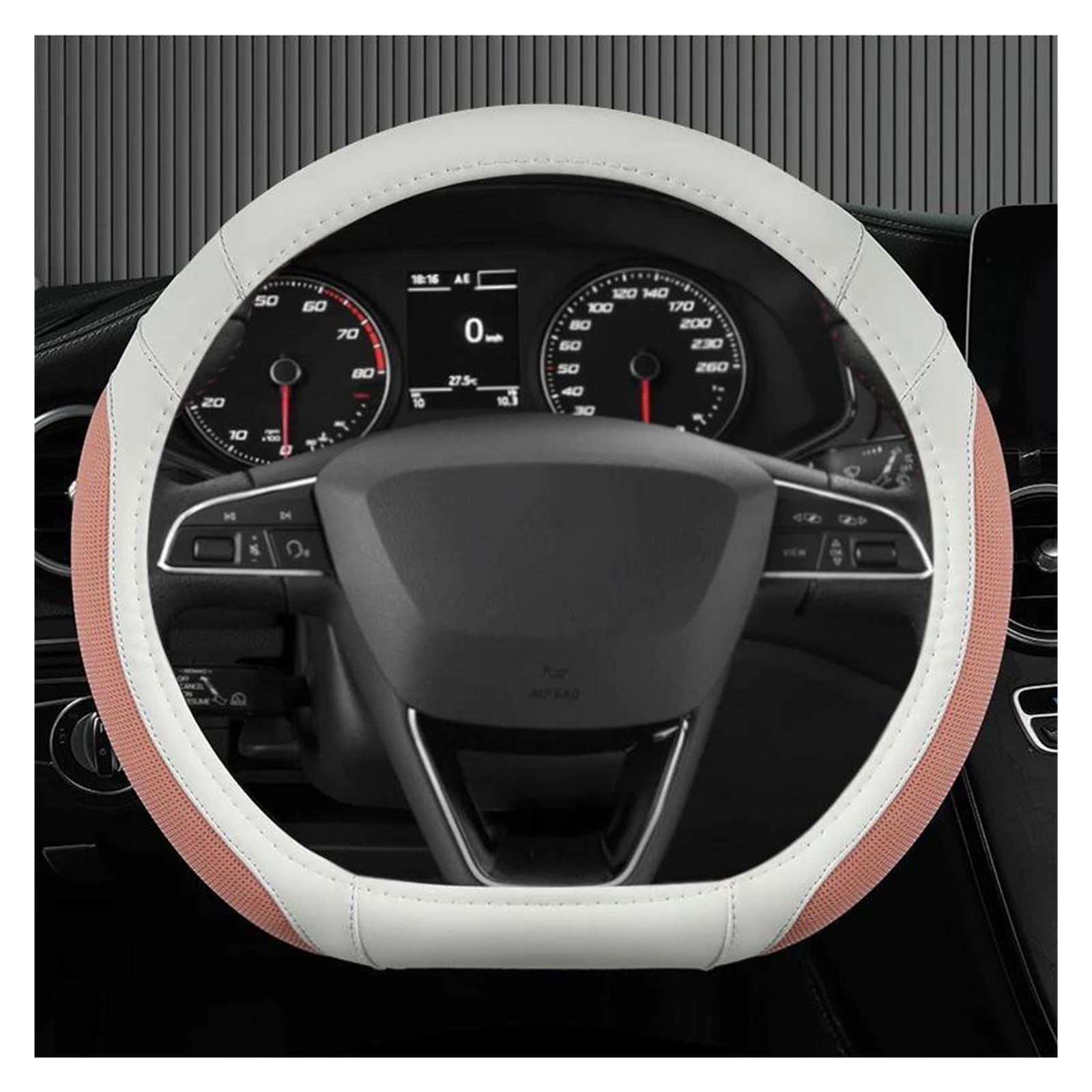 Volantes Cubiertas para Volante Coche Seda Helada 38cm + Cuero para Seat para Ibiza para Exeo para Ateca para Altea para Turedo Funda Volante(White Pink D)