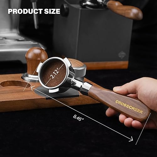 Miniatura 6 de CrossCreek Juego de herramientas de espresso de 2.126 in  Portafiltro sin fondo con mango de nogal CrossCreek  Distribuidor de espresso de 2.126 in