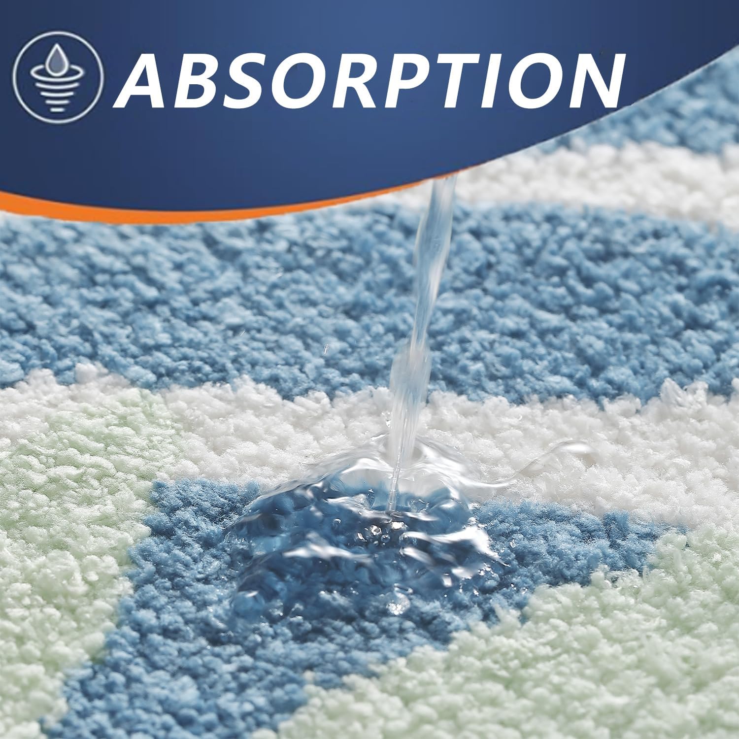 Bathroom Rug Mat 20x32 Inch, Non Slip Microfiber Bathmat Washable, Thick Soft Absorbent Leaves Shower Rugs for Bath Floor Sink Tub, Green & Blue