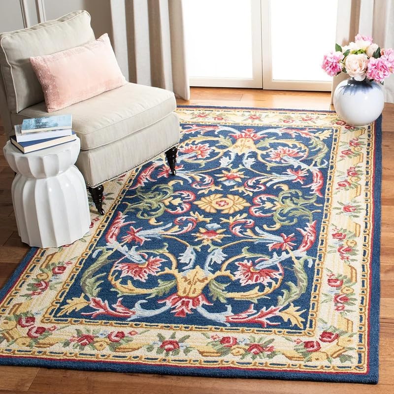 Image of Handmade PremiumANAYA Collection Woollen Rug Loop Pile Floral Hand Tufted Carpet for Living Room Bedroom Drawing Room Hall and Floor 4X6 Size