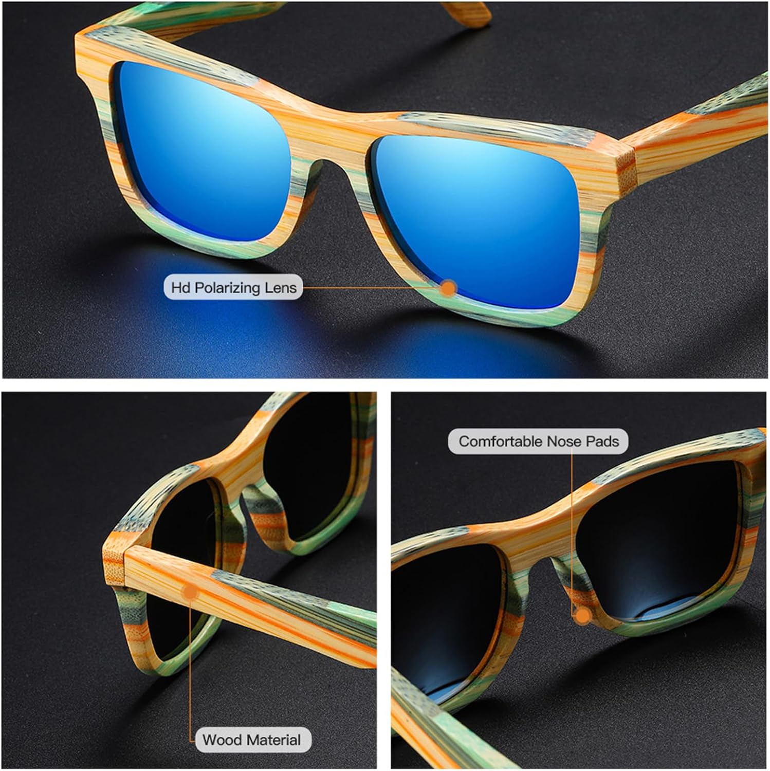 Polarized Sunglasses for Men And Women Fashion Bamboo And Wood Color Film UV400 Anti-glare Driving, Fishing, Golf