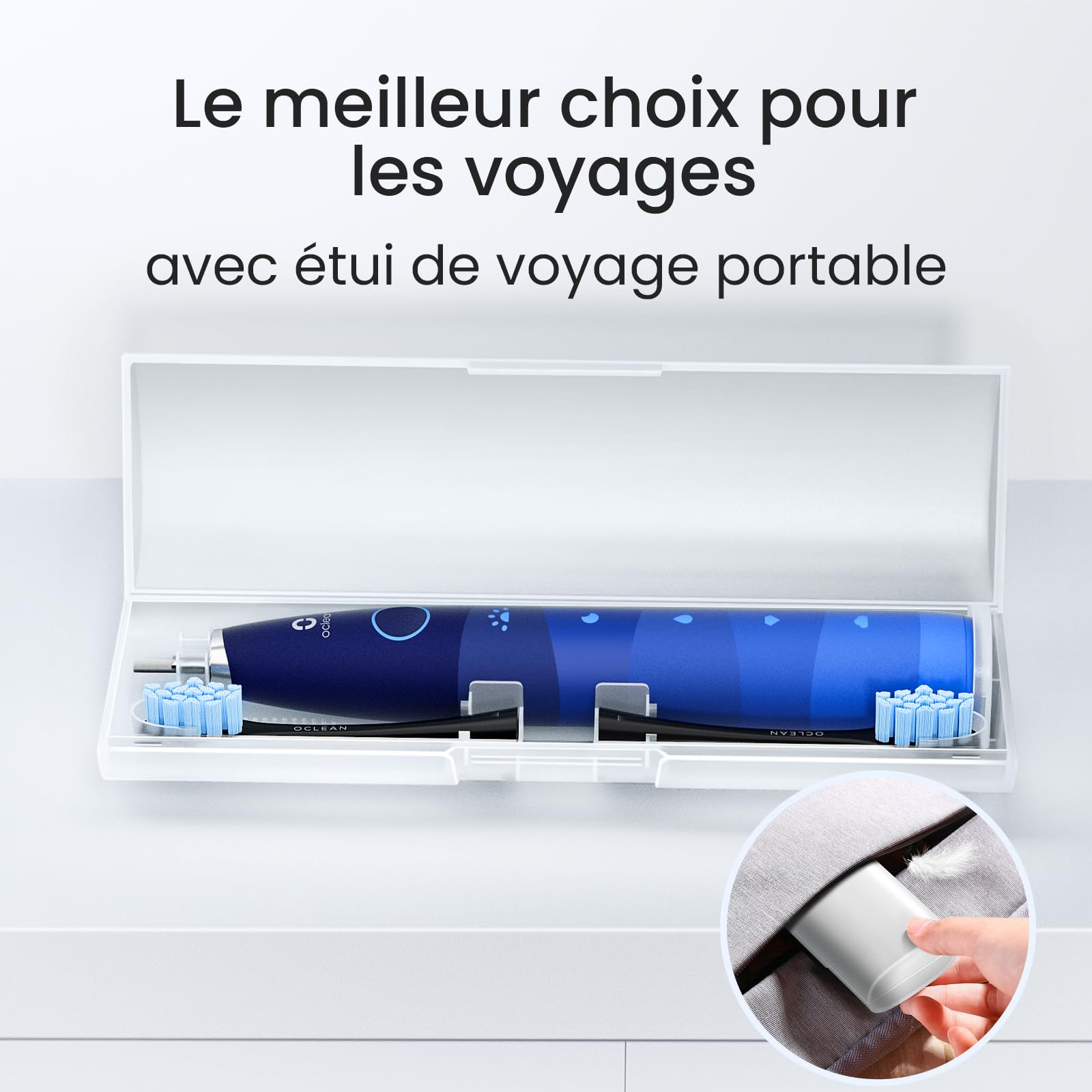 Oclean Brosse à Dents Électrique TravelGo FlowSet, Autonomie de 180 jours avec 6 Brossettes et 5 Modes, Brosse à Dents Sonique, Minuterie & Rappel 30s, 1 Étui Voyage, Set Bleu