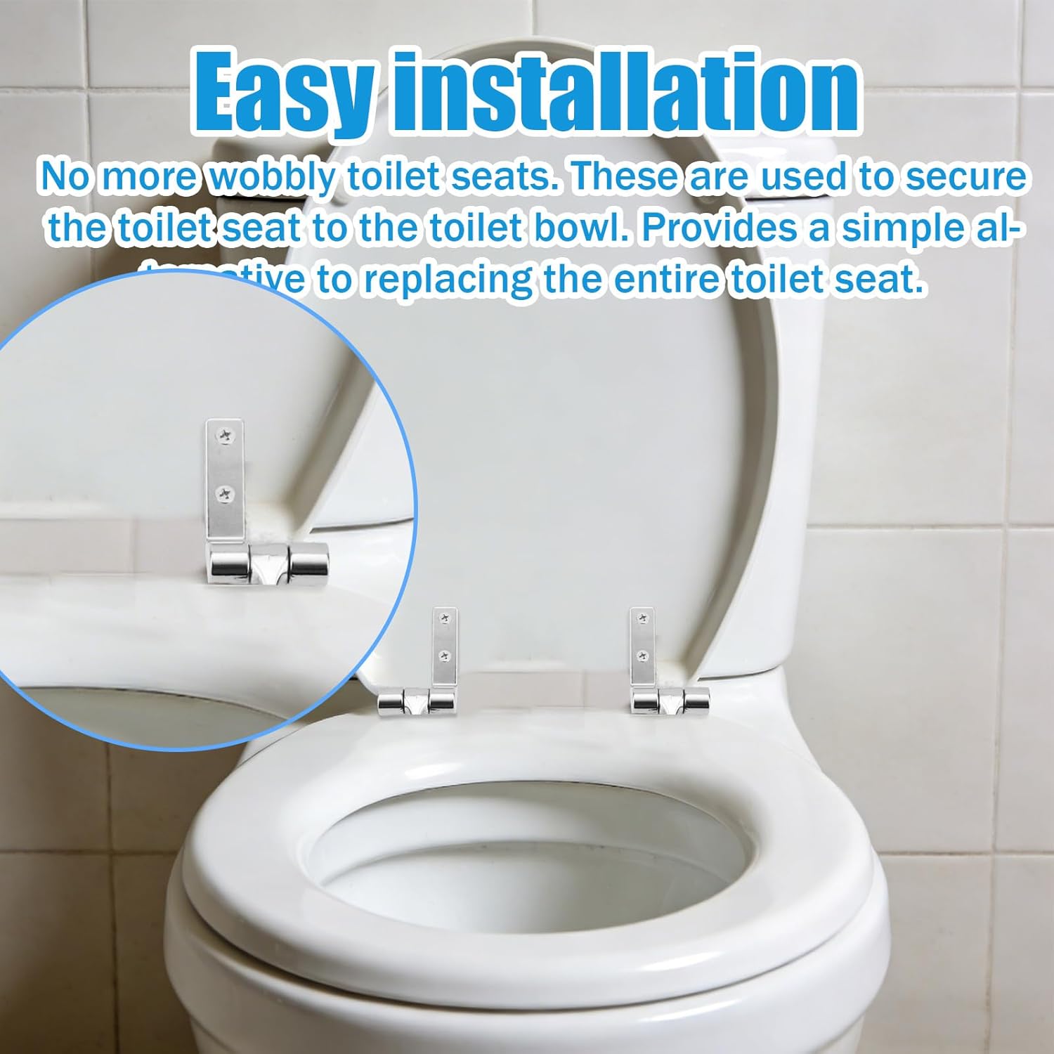 Toilet Seat Hinge Replacement Kit, Universal Metal Hinges with Bolts, Screws, Nuts, Washer Bathroom Hardware Fittings for Most Wooden Toilet Seats, Easy Install