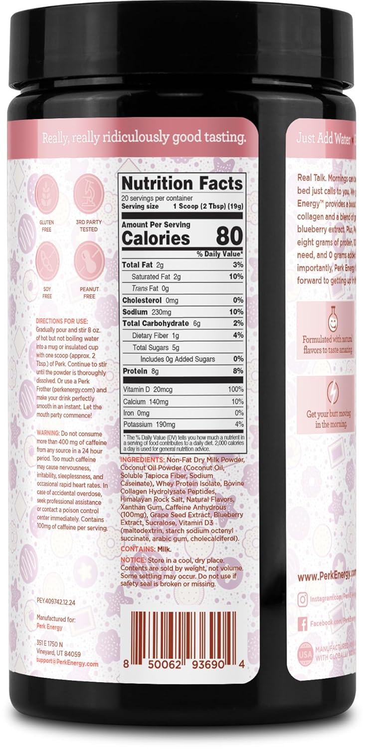 Perk Energy Drink Mix (Sugar Cookie) 20 Servings - Caffeinated Healthy Coffee Alternative with Protein, 100mg of Caffeine, Gluten-Free, Soy-Free, Peanut-Free