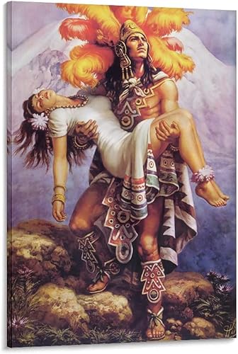 Miniatura 9 de Póster de guerrero y princesa azteca, mitología popular mexicana, arte de pared, pintura decorativa, decoración de sala de estar, póster para