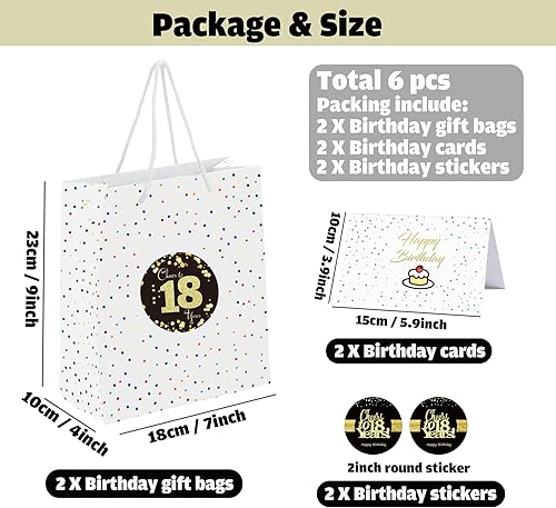 Miniatura 2 de Sumerk Set de regalo de cumpleaños 18  Saludos a 18 bolsas de papel con tarjetas y calcomanías  2 bolsas, 2 tarjetas, 2 calcomanías