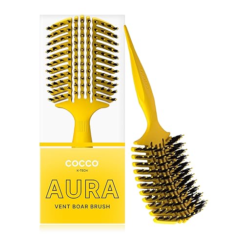 COCCO Aura Vent - Cepillo de jabalí  Diseño ventilado de doble curva para un secado más rápido, desenredar y brillar sin esfuerzo, jabalí + cerdas