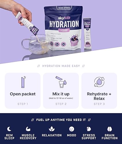 Miniatura 7 de skyMD Paquetes de polvo de hidratación + sueño con electrolitos  Apoyo para dormir con melatonina, L-teanina y magnesio  Promueve un sueño tranquilo