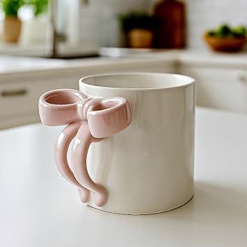 Elegant Porselen Kupa, Pembe Kurdele Sapl , Beyaz Sedefli, 340 ML Kapasiteli, 9x8 CM Boyutlar nda,  ay ve Kahve  in