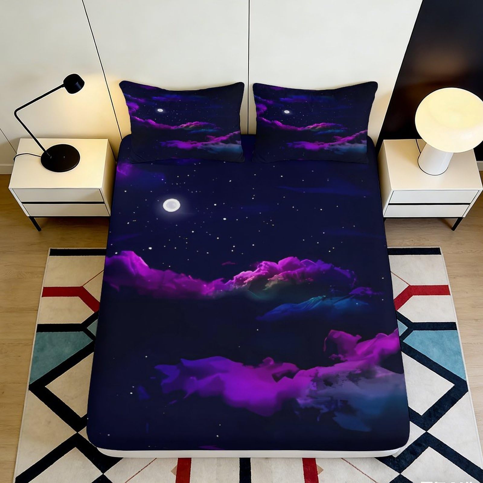 Dhbaneiok Style-7 3D Printed Night Sky Fitted Sheet Microfiber Soft Purple Cloud Mattress Cover For Bedroom Dorm Protective Decor 90X200x25cm