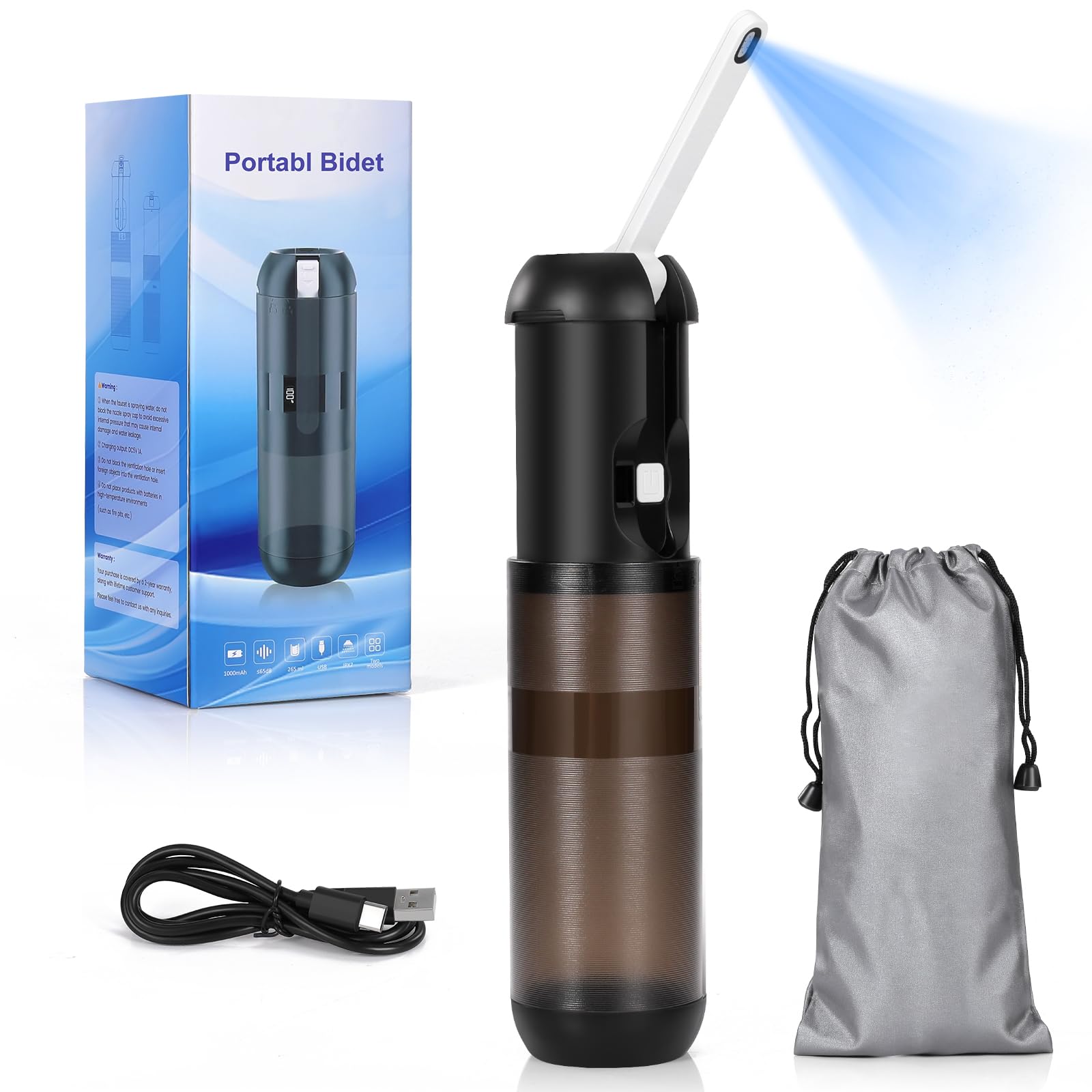 Portable Bidet Travel Size - Electric Handheld Travel Bidet Washer for Freshness on The Go, IPX7 Waterproof Toilet Sprayer for Post-Bathroom Hygiene, Camping & International Travel Essentials