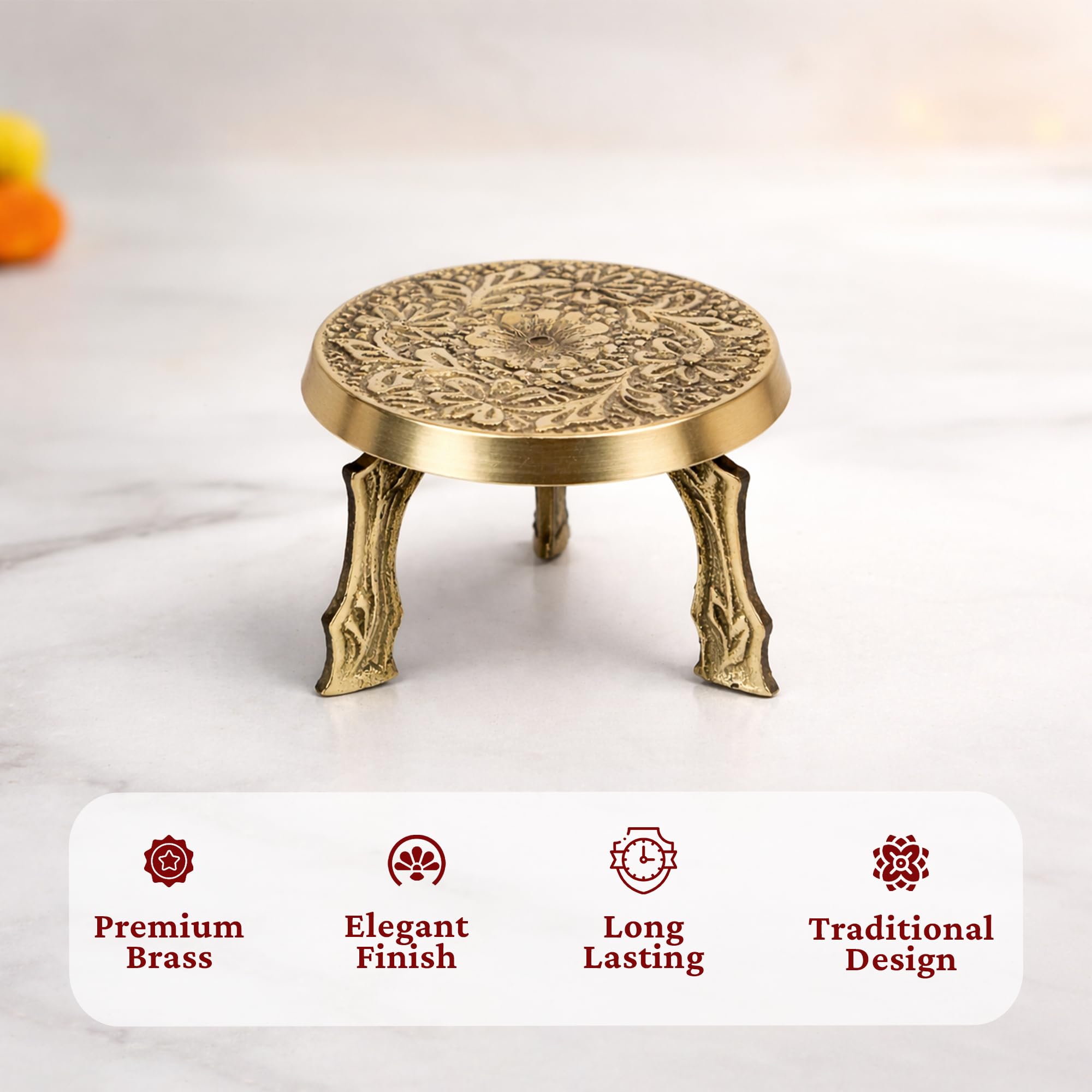 Putrika Traditional Brass Mukali | Stool | Peeta | Mukkali Trumpet | chowki Pooja for God Idols Mini Mukali (80, Grams) 4
