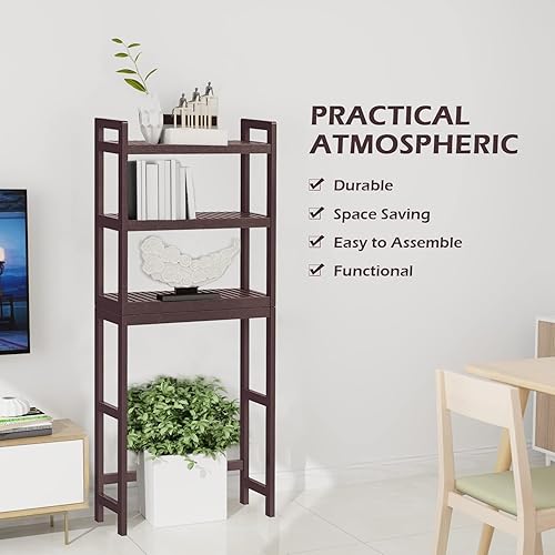 Miniatura 3 de TINKLE WELL Almacenamiento de bambú sobre el inodoro, organizador de baño de 3 niveles con barra inferior ajustable, ahorro de espacio, natural,