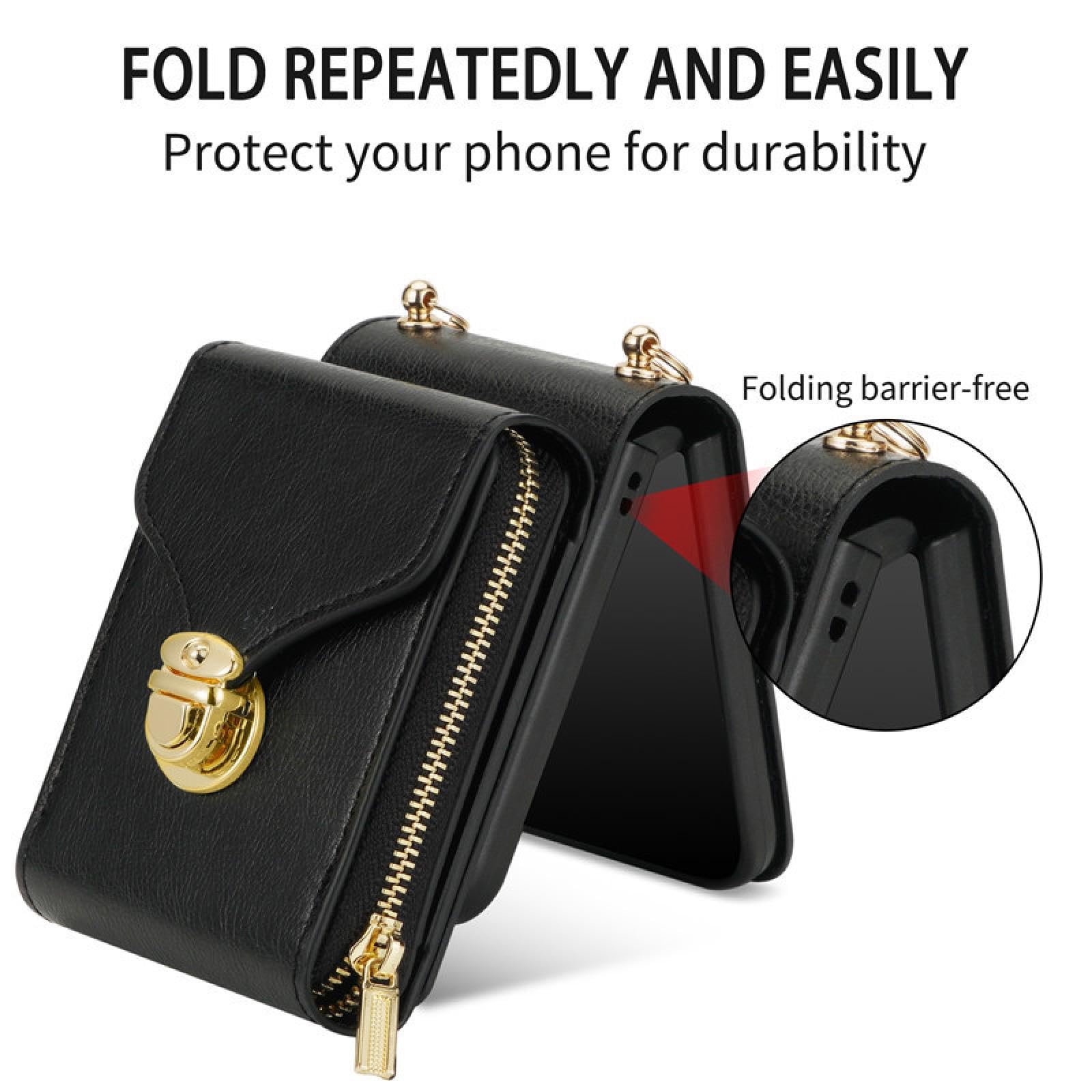 Do Samsung Z Flip 3 Smycz Skórzany Zamek Portfel Slot Karty Etui na Telefon Smycz Portfel Torba Flip Stojak Pokrowiec Tylna Torba (Do Samsung Z Flip 3/Czerwony)