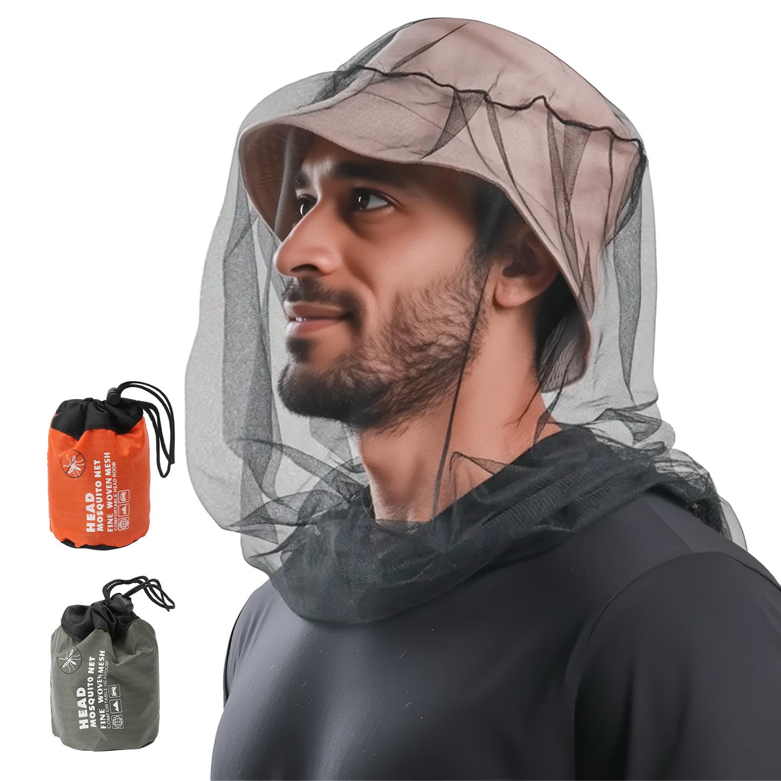 2 Pack Zanzariera per insetti Ultra grande e lunga fori extra fini Head net per campeggio escursioni rifiniture safari Esterni Campeggio Viaggi protezione da mosche e insetti