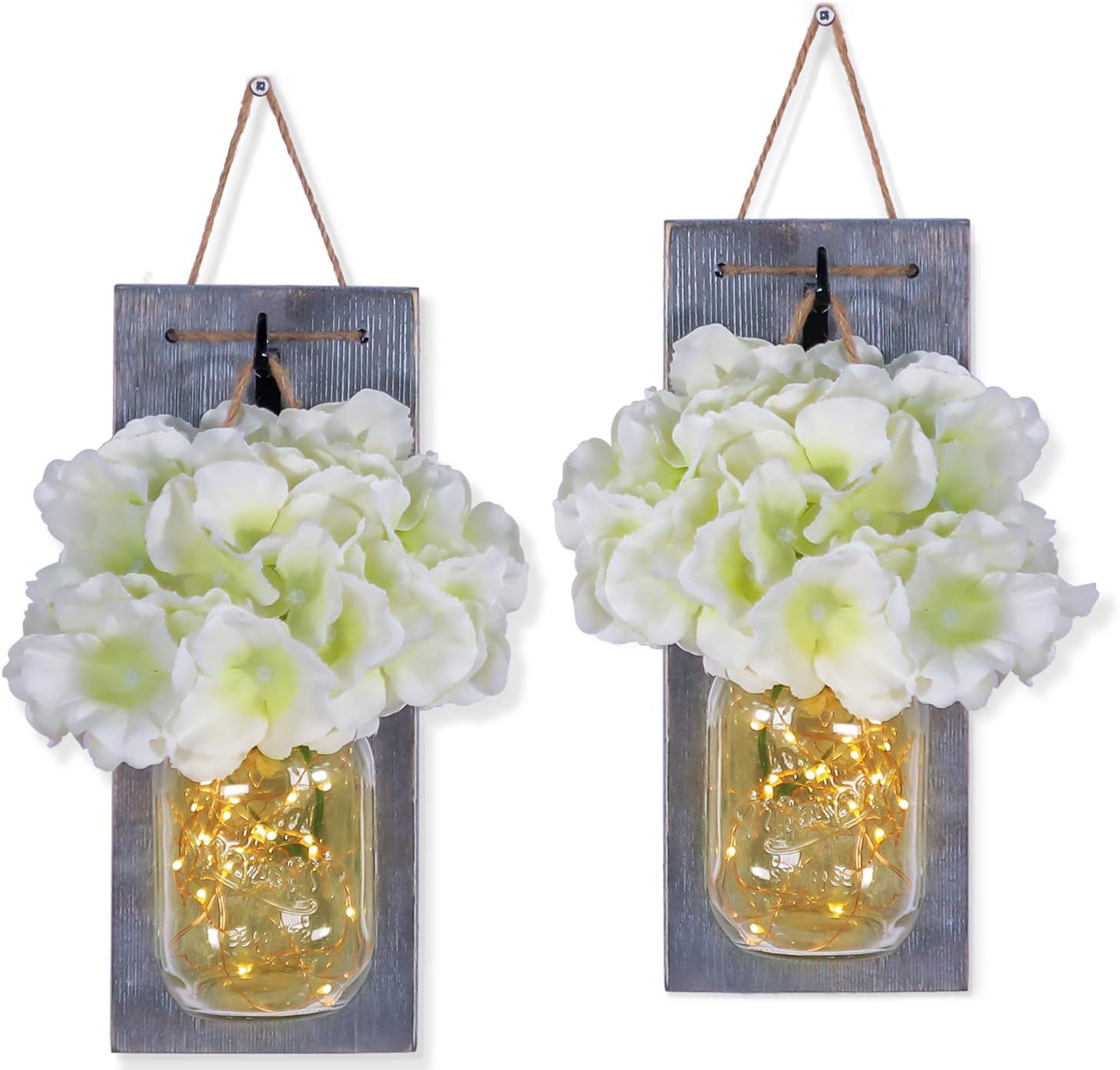 Mason Jar Sconce Wall Art Home Decor with LED Timer – Lighted Rustic Country Farmhouse Nightlight Decorations, Decorative Vase Accents for Kitchen, Bathroom, Bedroom, Venue, Office