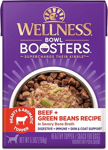 Wellness Bowl Boosters Hearty Toppers, alimento húmedo para perros para razas pequeñas, medianas y grandes, sin granos, natural, carne de res y