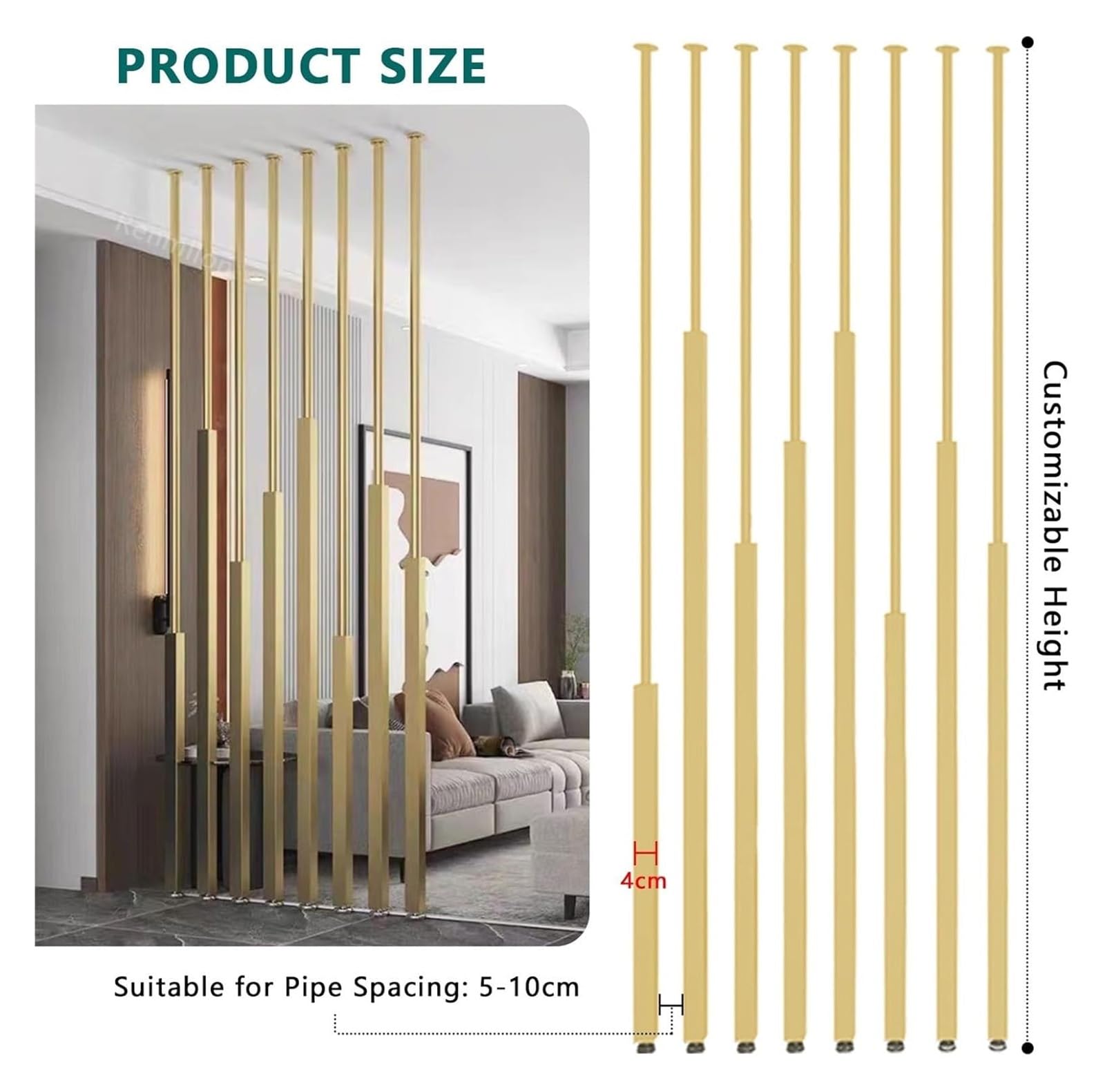 Divisori for ambienti in metallo - Pali for schermi privacy regolabili dal soffitto al pavimento for una separazione perfetta degli ambienti, senza installazione di trapano