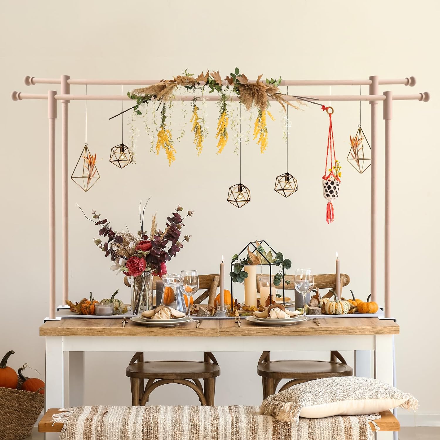 Beyeutao Wooden Table Rod Stand with Clamps Adjustable Over the Table Rod Stand 15-47" Tall 15-74" Length 2 Pack Wedding Arch Frame Party Decorations Anniversary Wedding Birthday Christmas