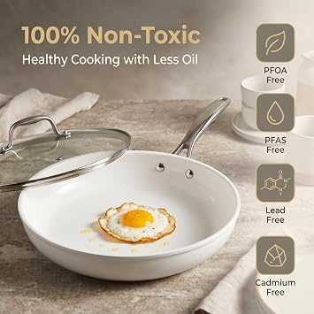 5 Piece Cookware Set, Aluminum Nonstick Frying Pan Set with Glass Lid and Silicone Turner, PFAS and PFOA Free, Induction Compatible Pots and Pans for All Stovetops