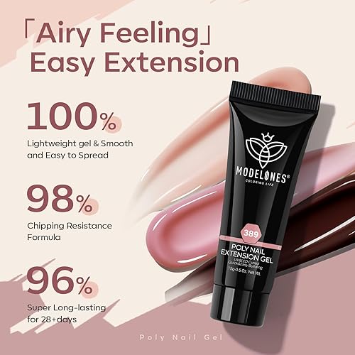 Miniatura 55 de modelones Kit de gel de extensión de poliéster para uñas, 12 colores rosa con purpurina nude, juego de gel de uñas de poli para manicura francesa