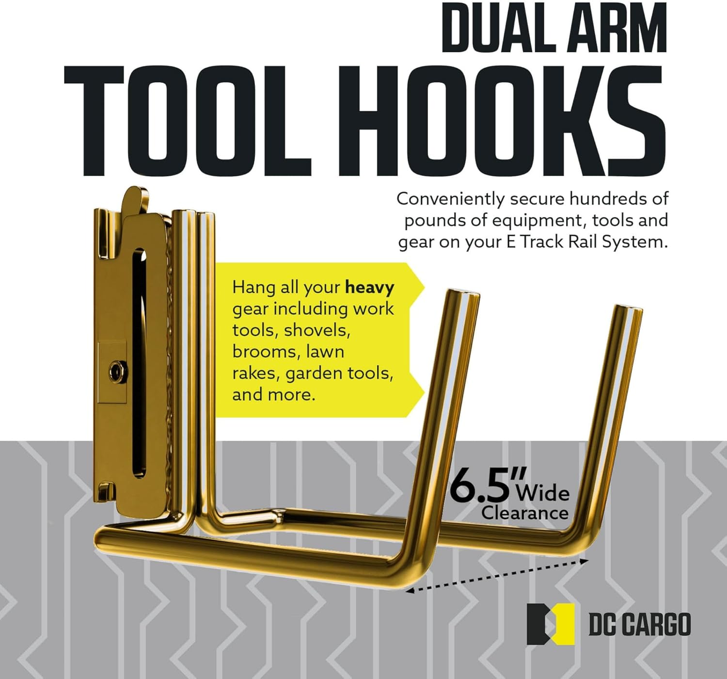 DC Cargo Mall E Track Tool Hooks 6.5” Deep (2 Pack) – Heavy Duty Black Powder-Coated Steel Hangers for Garage, Truck, Trailer, or Workshop – E Track Hook Storage for Tools and Ladder