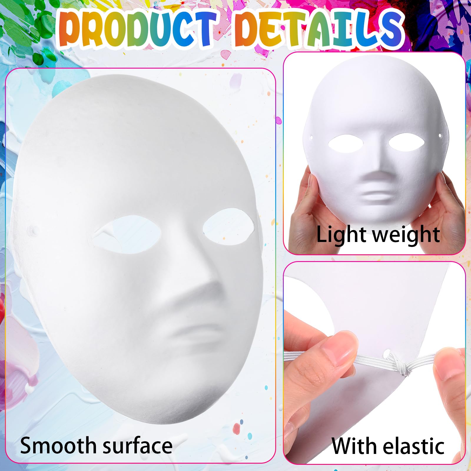 Aoriher Lot de 160 masques complets blancs en papier mâché uni à peindre pour femme, mascarade, Halloween