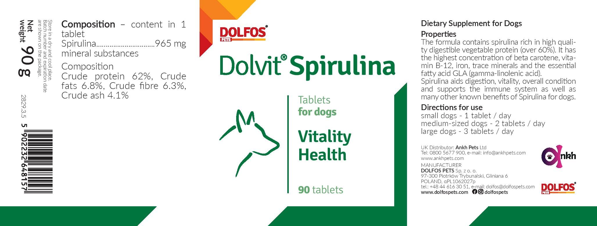 DolvIt Spirulina 90 tablets Aids Digestion and Overall Condition for Dogs - Image 2