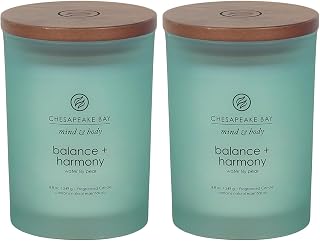 Chesapeake Bay Balance + Harmony Scented Candles Water Lily Pear Fragrance Medium Size Natural Soy Wax 50 Hours Burn Time Pack of 2