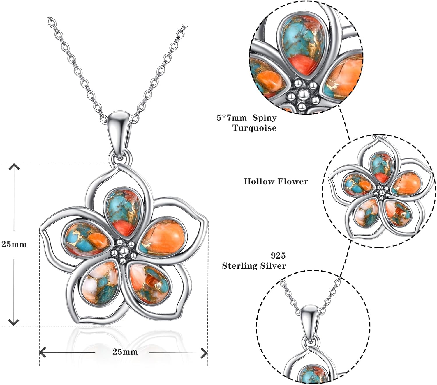 Flower Necklace for Women Silver Plated Pear Shape Turquoise/Coral/Purple Turquoise/Spiny Turquoise/Mother of Pearl Pendant Necklaces Jewelry Gift for Mother's Day - Image 6
