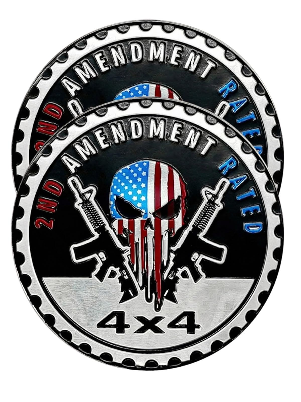 2 PCS Car Emblem, 4 x 4 Metal Automotive Badge, 3D Round Metal Car Badges Emblems, Car Badge Decals Stickers Compatible with Jeep Wrangler Vehicles Trucks SUV RV (2NG Amendment)