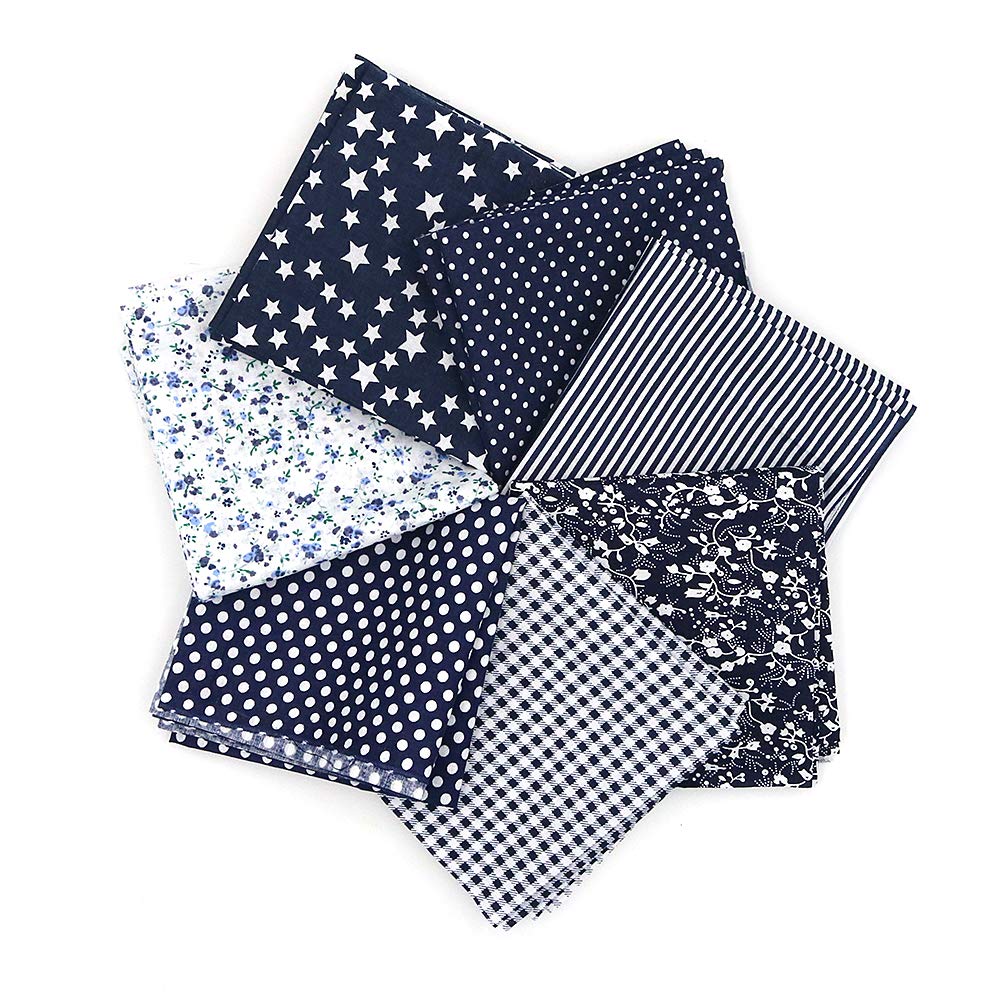 Namvo Deep Blue 7Pcs 50 X 50Cm Cotton Craft Material Patchwork Pattern Cloths Diy Handmade Sewing Quilting Fabric Different Designs Tone