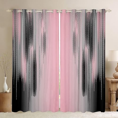 Cortinas rosas y negras para dormitorio, sala de estar (2 paneles, 38 x 45 pulgadas), arte moderno, 30% a 50% cortinas opacas para niños y adultos,