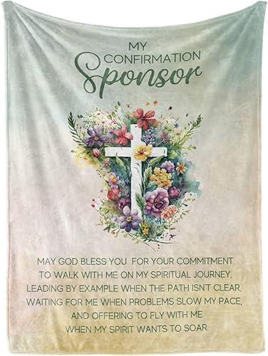 Manta de regalo de patrocinador de confirmación para mujer, manta de franela de 50 x 65 pulgadas, regalos de cumpleaños para patrocinador de