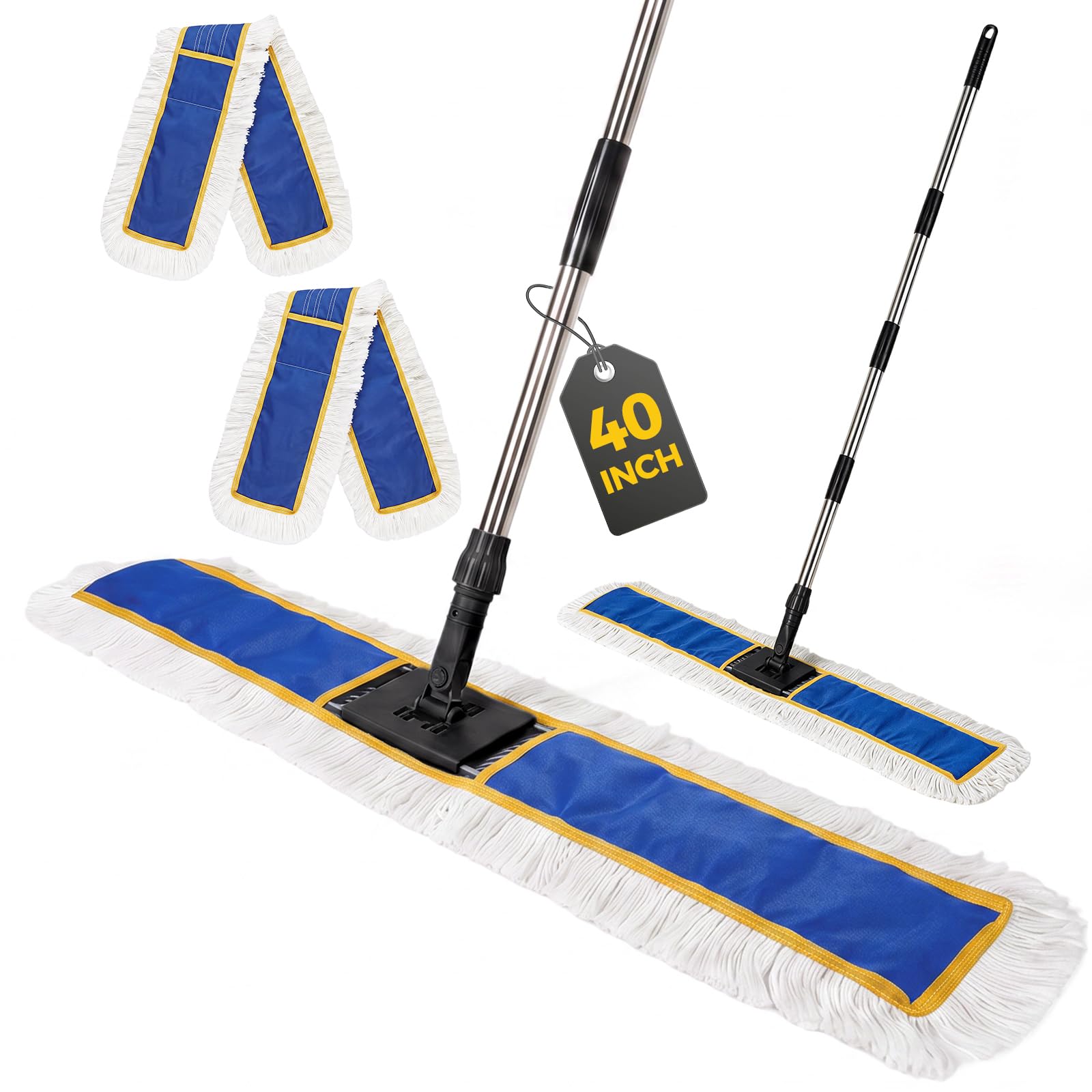 40” Commercial Dust Mop, Large Dust Mop with 2 Washable Pads, Blue