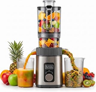 Black+Decker - Entsafter Slow Juicer | Kaltpressen | 110 mm Einfüllöffnung | 800 ml Saft / 600 ml Trester | Reverse-Funktion | Spülmaschinenfester Filter